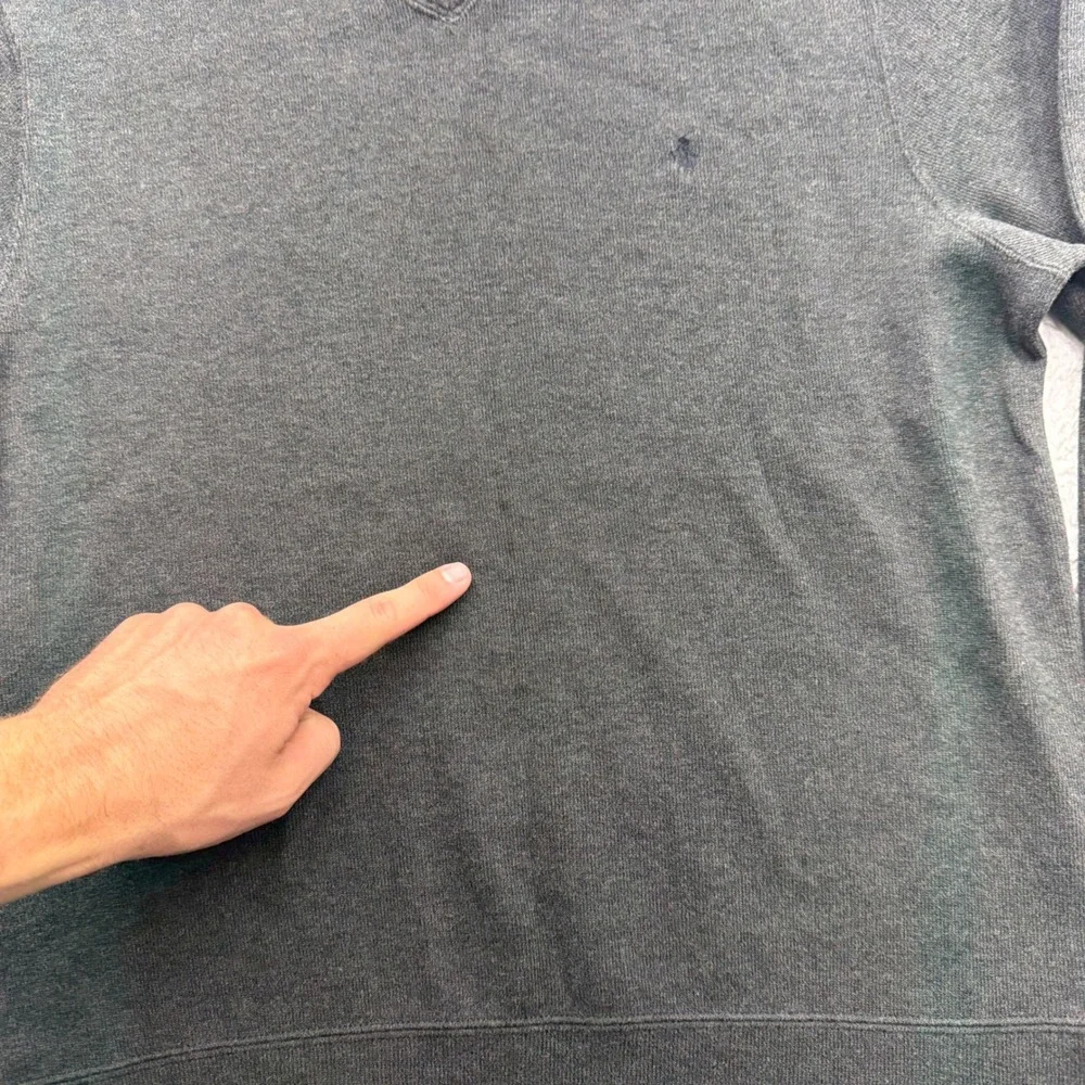 Polo Ralph Lauren Mens V-Neck Sweater Charcoal Gray 100% Cotton Size Medium